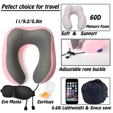 GOTDYA Memory Foam Travel Pillow Adjustable Lightweight Comfort