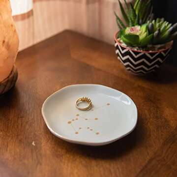 HOME SMILE Zodiac Jewelry Dish, Astrology Gifts for Women Aquarius, 4" Ceramic Trinket Tray