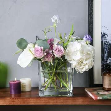 Elegant Clear Glass Square Vases Set of 2 for Home Decor