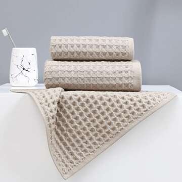 YiLUOMO Waffle Bath Towels Set of 3 - Ultra Soft Cotton Towels for Home