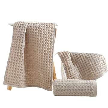 YiLUOMO Waffle Bath Towels Set of 3 for Ultimate Comfort