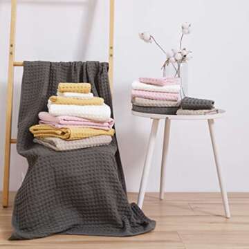 YiLUOMO Waffle Bath Towels Set of 3 for Ultimate Comfort