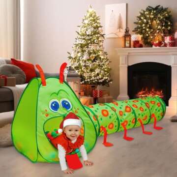 Kiddey Caterpillar Kids Play Tunnel and Tent | 2 Pc. Crawl Through Baby Ball Pit Pop up for Toddler,...
