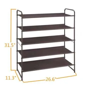 Simple Trending 5 Tier Stackable Shoe Rack, Expandable & Adjustable Fabric Shoe Shelf Storage Organizer, Bronze