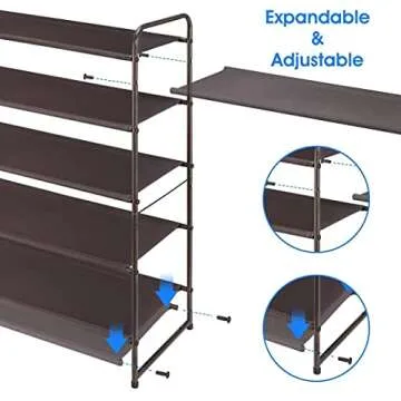 Simple Trending 5 Tier Stackable Shoe Rack, Expandable & Adjustable Fabric Shoe Shelf Storage Organizer, Bronze