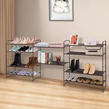 Simple Trending 5 Tier Stackable Shoe Rack, Expandable & Adjustable Fabric Shoe Shelf Storage Organizer, Bronze