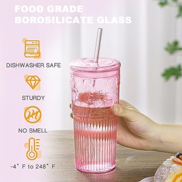 20oz Reusable Glass Tumblers with Straws and Lids
