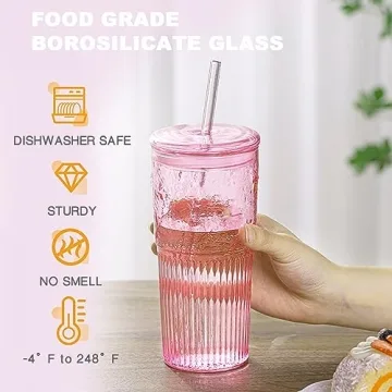 20oz Reusable Glass Tumblers with Straws and Lids