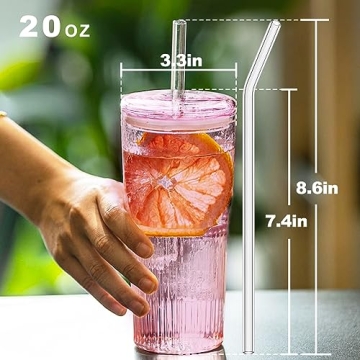 20oz Reusable Glass Tumblers with Straws and Lids