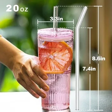 20oz Reusable Glass Tumblers with Straws and Lids