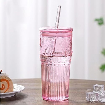 20oz Reusable Glass Tumblers with Straws and Lids
