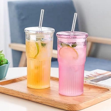 20oz Reusable Glass Tumblers with Straws and Lids