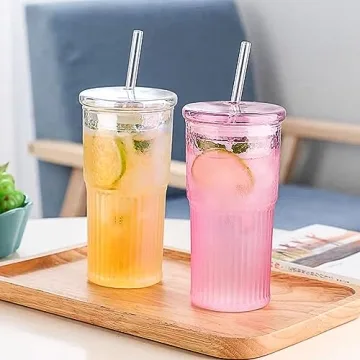 20oz Reusable Glass Tumblers with Straws and Lids