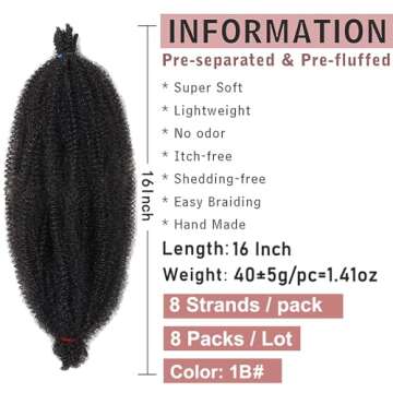 16 Inch Pre-Separated Springy Afro Twist Hair 8 Packs Spring Twist Hair For Distressed Soft Locs Nat...