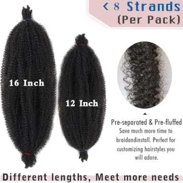16 Inch Pre-Separated Springy Afro Twist Hair 8 Packs Spring Twist Hair For Distressed Soft Locs Natural Black Marley Twist Crochet Braiding Hair Synthetic Hair Extensions (8 Strands/Pack,1B#)