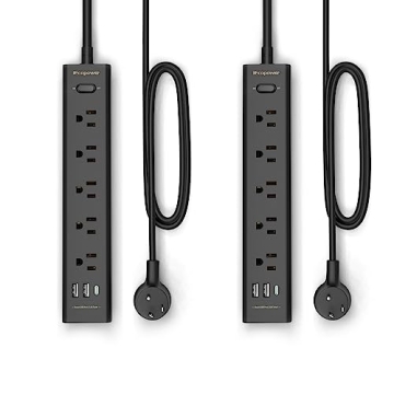 2 Pack Power Strip Surge Protector-5 Widely Spaced Outlets 3 USB Ports(1 USB C Port),1250W/10A with ...