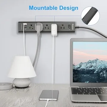 2 Pack Power Strip Surge Protector-5 Widely Spaced Outlets 3 USB Ports(1 USB C Port),1250W/10A with 5Ft Extension Cord, Power Strips with Surge Protection, Wall Mount for Home Office,Black