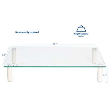 VIVO Glass Ergonomic Universal 15.7” Tabletop Monitor Riser, Mid-Sized Desktop Stand for Computer Monitor, TV, Laptop/Notebook, and More STAND-V000T