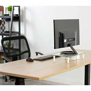 VIVO Glass Ergonomic Universal 15.7” Tabletop Monitor Riser, Mid-Sized Desktop Stand for Computer Monitor, TV, Laptop/Notebook, and More STAND-V000T