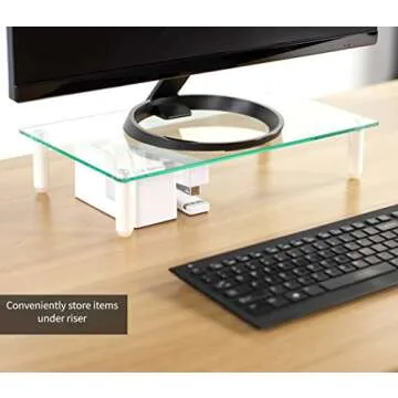 VIVO Glass Ergonomic Universal 15.7” Tabletop Monitor Riser, Mid-Sized Desktop Stand for Computer Monitor, TV, Laptop/Notebook, and More STAND-V000T