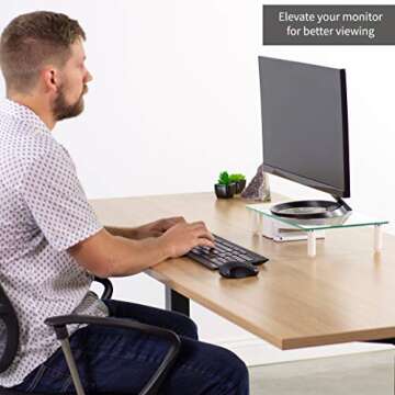 VIVO Glass Ergonomic Universal 15.7” Tabletop Monitor Riser, Mid-Sized Desktop Stand for Computer Monitor, TV, Laptop/Notebook, and More STAND-V000T