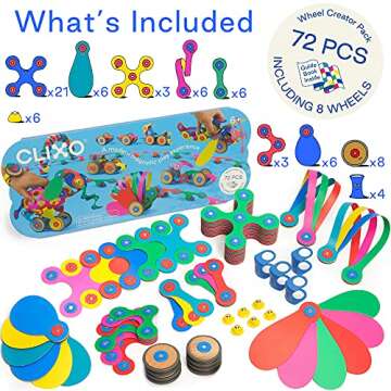 Clixo Wheel Creator Pack, 72 Pieces Pack - Construction Magnet Toy. Flexible, Creative-Boosting Magn...