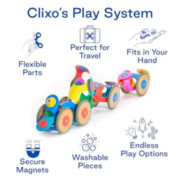 Clixo Wheel Creator Pack, 72 Pieces Pack - Construction Magnet Toy. Flexible, Creative-Boosting Magnetic Building Tiles. Educator-Approved Design for Hours of STEM Play. Multisensory Toy. Age 4-99.