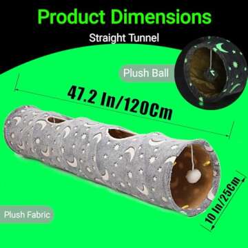 LUCKITTY Cat Tunnel Tube with Plush Ball Toys Collapsible Self-Luminous Photoluminescence, for Small Animals Pets Bunny Rabbits, Kittens, Ferrets,Puppy and Dogs Grey Moon Star