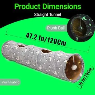 LUCKITTY Cat Tunnel Tube with Plush Ball Toys Collapsible Self-Luminous Photoluminescence, for Small Animals Pets Bunny Rabbits, Kittens, Ferrets,Puppy and Dogs Grey Moon Star