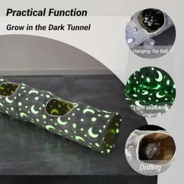 LUCKITTY Cat Tunnel Tube with Plush Ball Toys Collapsible Self-Luminous Photoluminescence, for Small Animals Pets Bunny Rabbits, Kittens, Ferrets,Puppy and Dogs Grey Moon Star