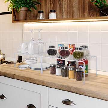 yaenoei Kitchen Storage Shelf Rack w/Plastic Feet - Medium - Steel Metal - Rust Resistant Finish - Cups, Dishes, Cabinet & Pantry Organization - Kitchen 2 Pack (White)