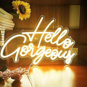 Hello Gorgeous LED Neon Sign Light Up Glow Signs USB Powered for Home Room Wall Birthday Party Weddi...
