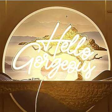 Hello Gorgeous LED Neon Sign Light Up Glow Signs USB Powered for Home Room Wall Birthday Party Wedding Decor Bar Backdrop, Hanging and Dimmable Switch