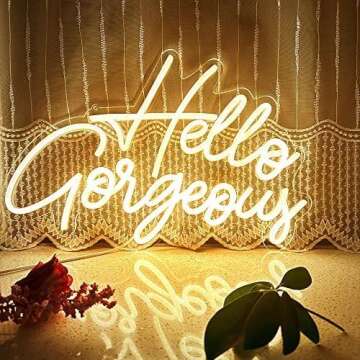Hello Gorgeous LED Neon Sign Light Up Glow Signs USB Powered for Home Room Wall Birthday Party Wedding Decor Bar Backdrop, Hanging and Dimmable Switch