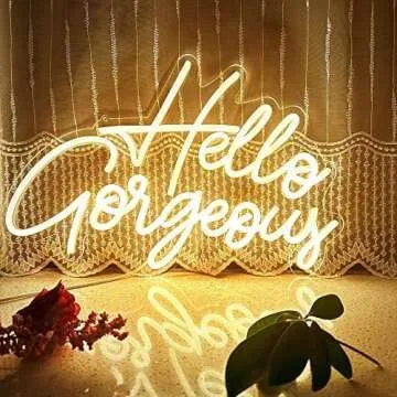 Hello Gorgeous LED Neon Sign Light Up Glow Signs USB Powered for Home Room Wall Birthday Party Wedding Decor Bar Backdrop, Hanging and Dimmable Switch