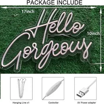 Hello Gorgeous LED Neon Sign Light Up Glow Signs USB Powered for Home Room Wall Birthday Party Wedding Decor Bar Backdrop, Hanging and Dimmable Switch