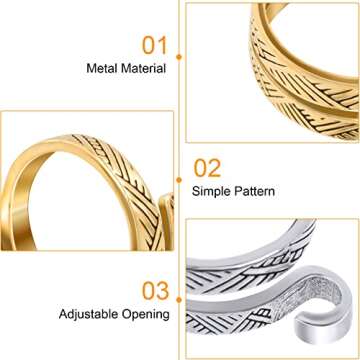 ANCIRS 2 Pack Knitting Crochet Loop Ring for Fingers, Adjustable Crochet Tension Ring, Metal Open Yarn Guide Finger Holders, Knitting Thimbles for Crochet- Gold & Silver