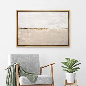wall26 Framed Canvas Print Wall Art Pastel Tan Gray Duotone Landscape Abstract Shapes Illustrations Minimal Decorative Contemporary Multicolor for Living Room, Bedroom, Office - 16"x24" Natural