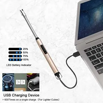 ARECTECH Candle Electric Lighter Rechargeable USB Arc Lighter Windproof Plasma for Candle Cooking BBQs Fireworks Birthday Gift Gold