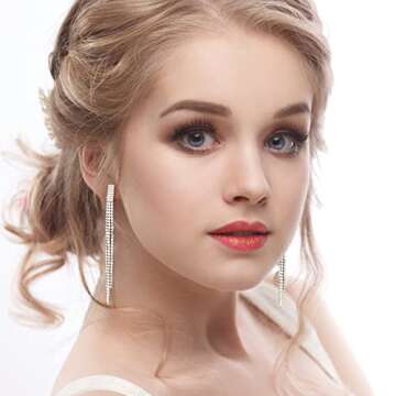 THUNARAZ 4 Pairs Silver Clip on Earrings for Women, Sparkly Rhinestone Tassel Chandelier Teardrop Da...