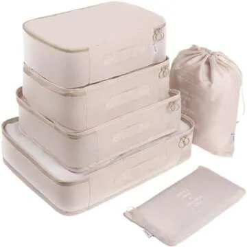 Adwaita 6 Set Packing Cubes, Travel Luggage Packing Organizers (Ivory)