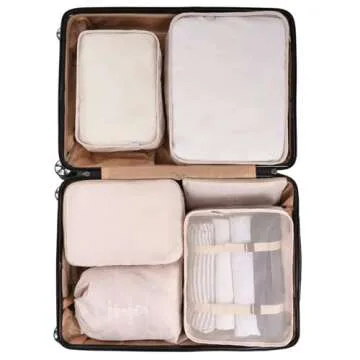 Adwaita 6 Set Packing Cubes, Travel Luggage Packing Organizers (Ivory)