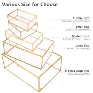 HighFree Copper Golden Vintage Glass Lidded Box - Keepsake Glass Box - Clear Jewelry Display Glass Box - Home Decor Decorative Box for Trinket Rings Bracelet (Gold, X-Extra Large)