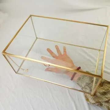 HighFree Copper Golden Vintage Glass Lidded Box - Keepsake Glass Box - Clear Jewelry Display Glass Box - Home Decor Decorative Box for Trinket Rings Bracelet (Gold, X-Extra Large)