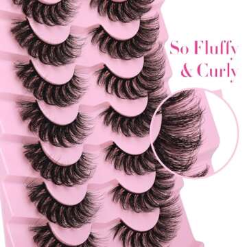 JIMIRE Mink Lashes Fluffy Cat Eye Lashes Wispy 6D Volume False Eyelashes that Look Like Extensions Thick Soft Curly Fake Lashes 7 Pairs Pack