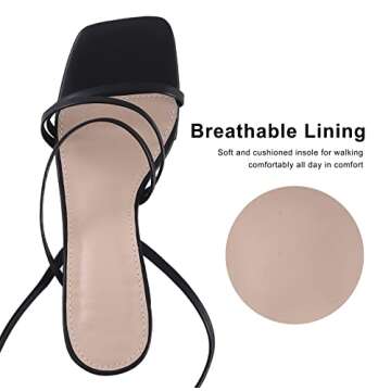 LACUONE Strappy Heels for women Block Heels Square Toe Chunky Ankle Buckle Pump Heeled Sandals (7,Black)