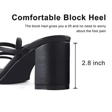 LACUONE Strappy Heels for women Block Heels Square Toe Chunky Ankle Buckle Pump Heeled Sandals (7,Black)
