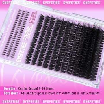 GVEFETIEE Fluffy Lash Clusters with Bottom Lash Extension Volume Cluster Eyelash Extensions 315Pcs Wispy Individual Lashes D Curl Faux Mink Eyelash Clusters DIY at Home (200D;10-20MM), Black