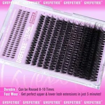 GVEFETIEE Fluffy Lash Clusters with Bottom Lash Extension Volume Cluster Eyelash Extensions 315Pcs Wispy Individual Lashes D Curl Faux Mink Eyelash Clusters DIY at Home (200D;10-20MM), Black