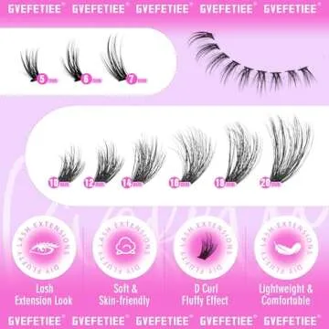 GVEFETIEE Fluffy Lash Clusters with Bottom Lash Extension Volume Cluster Eyelash Extensions 315Pcs Wispy Individual Lashes D Curl Faux Mink Eyelash Clusters DIY at Home (200D;10-20MM), Black